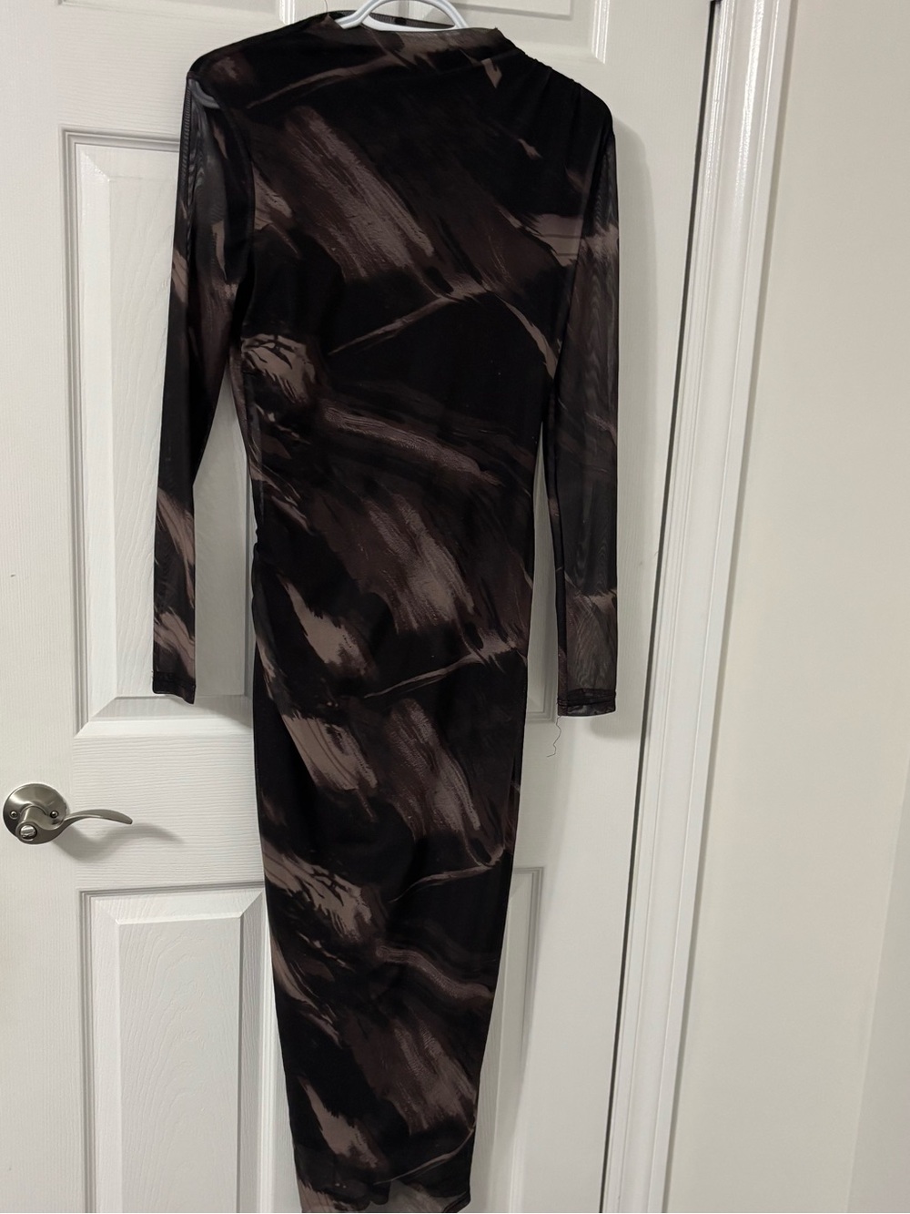 SHEIN Black & Brown Abstract Sheer Long Sleeve Bodycon Dress